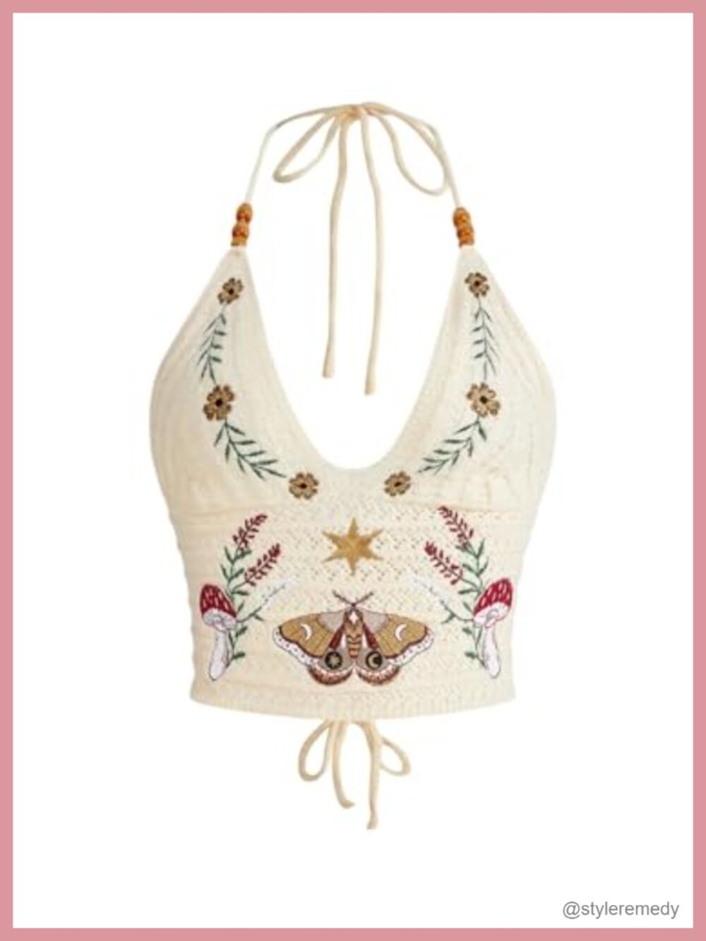 Boho Embroidered Halter Crop Top Crochet Lace Up Tie Backless Sleeveless